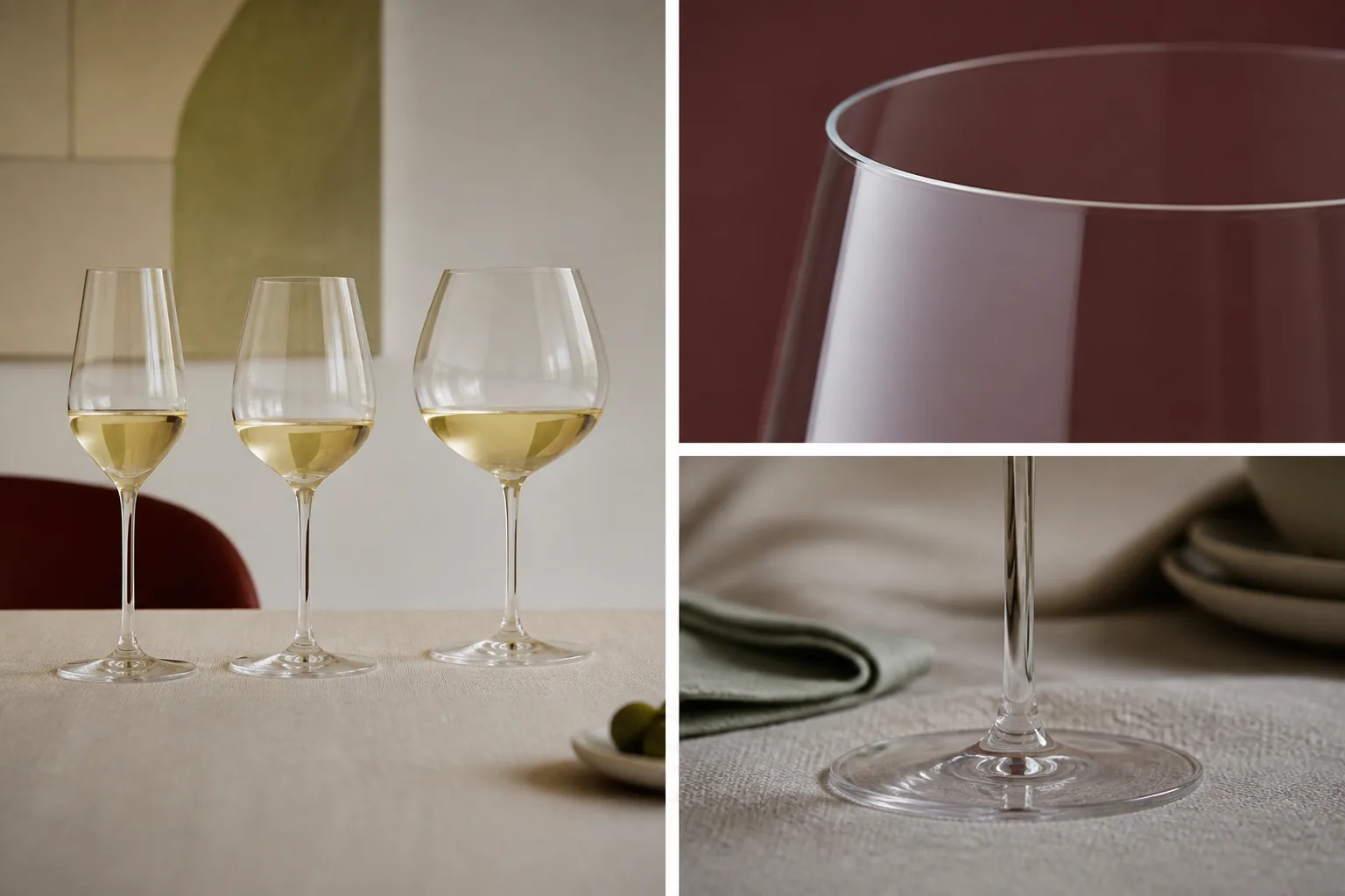 Hvidvinsglas: materialer, samlinger og betjeningsdetaljer