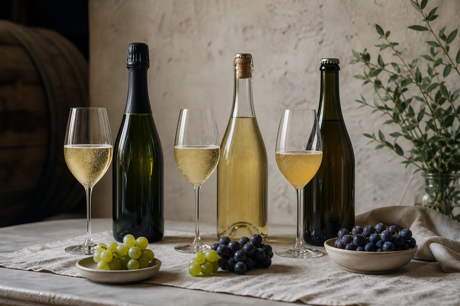 Mousserende vin: druer og landskab fra vinens oprindelse