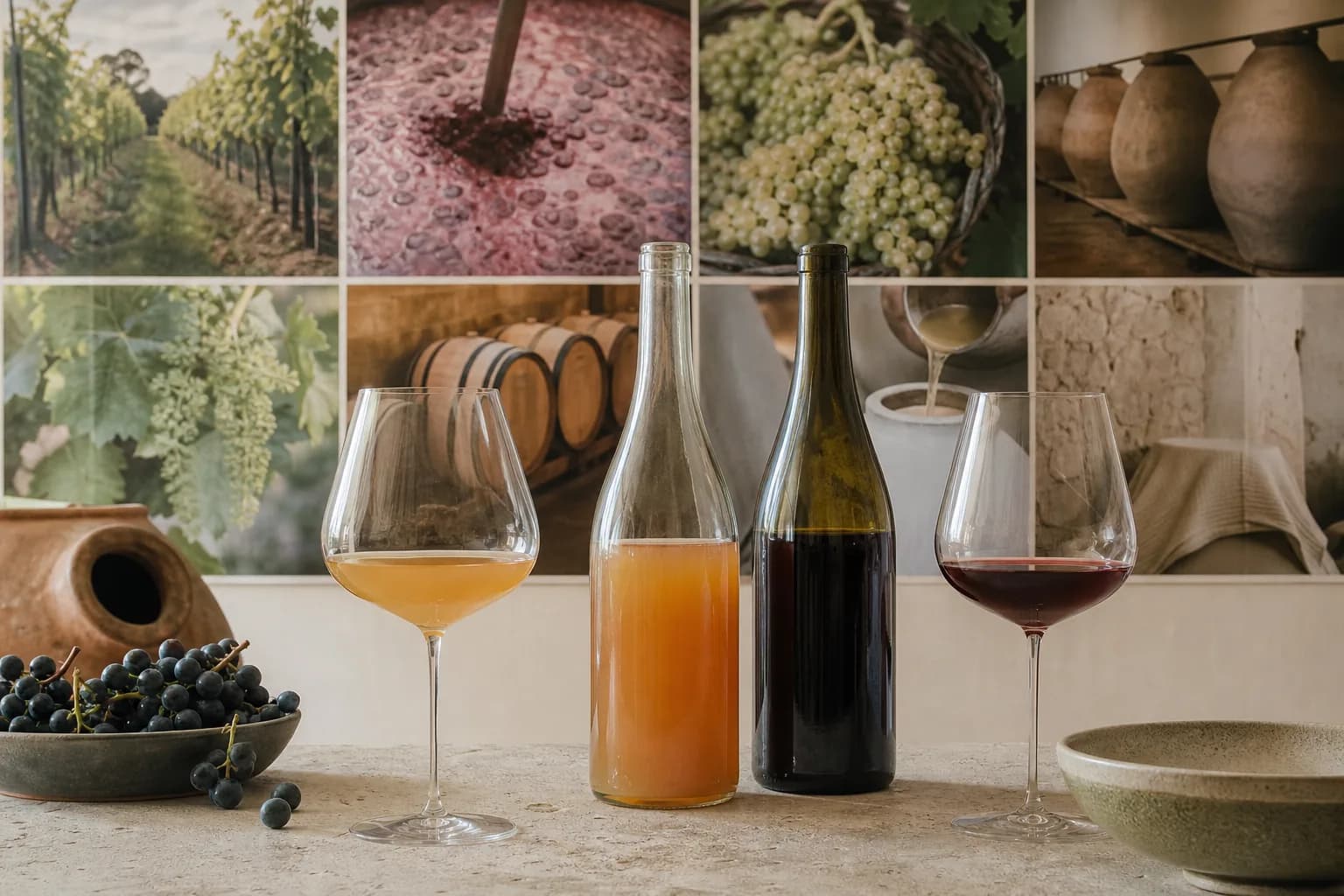 Naturvin: vin serveret i et egnet tulipanformet glas