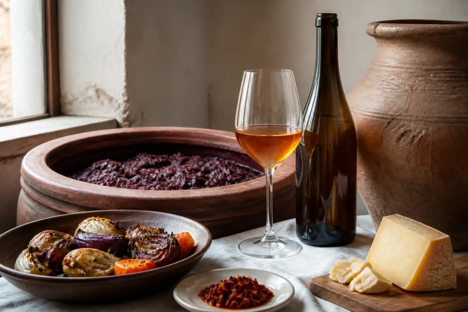 Orangevin: vin og mad sat sammen efter intensitet og struktur