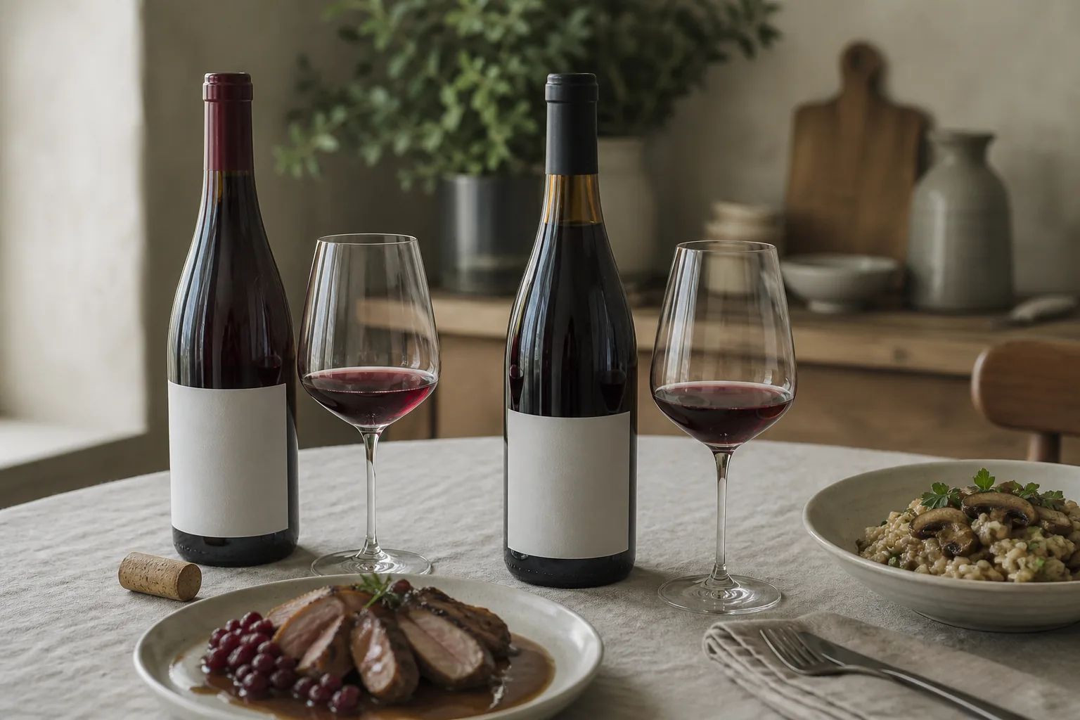 Pinot noir på tilbud: vinen serveret ved et passende måltid