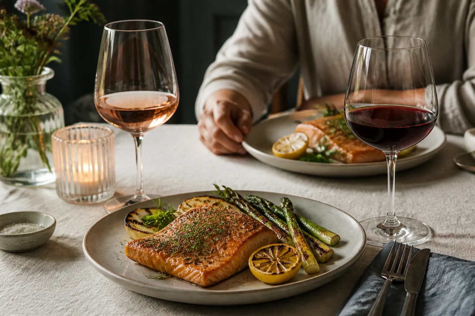 Grillet laks med tør rosé og lys rødvin