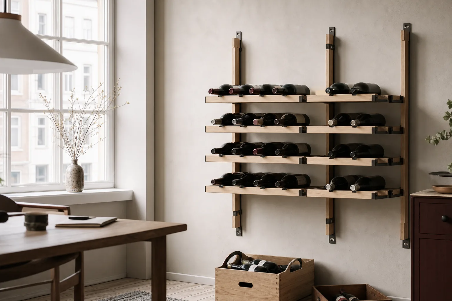 Vinreol: opmåling, ventilation og montering